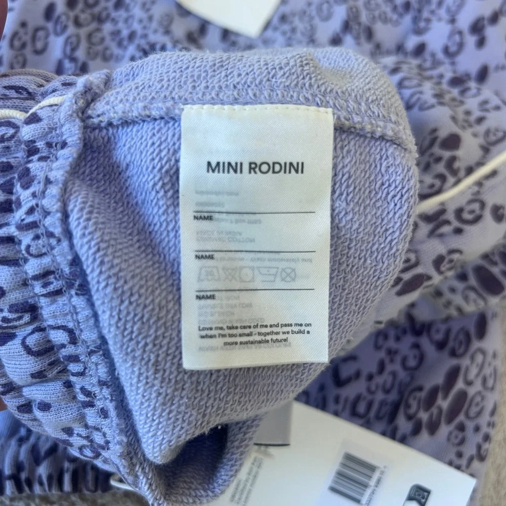 Mini Rodini Purple Leopard Print Sweatshirt and Shorts Set 92/98 1.5-3Y NWT